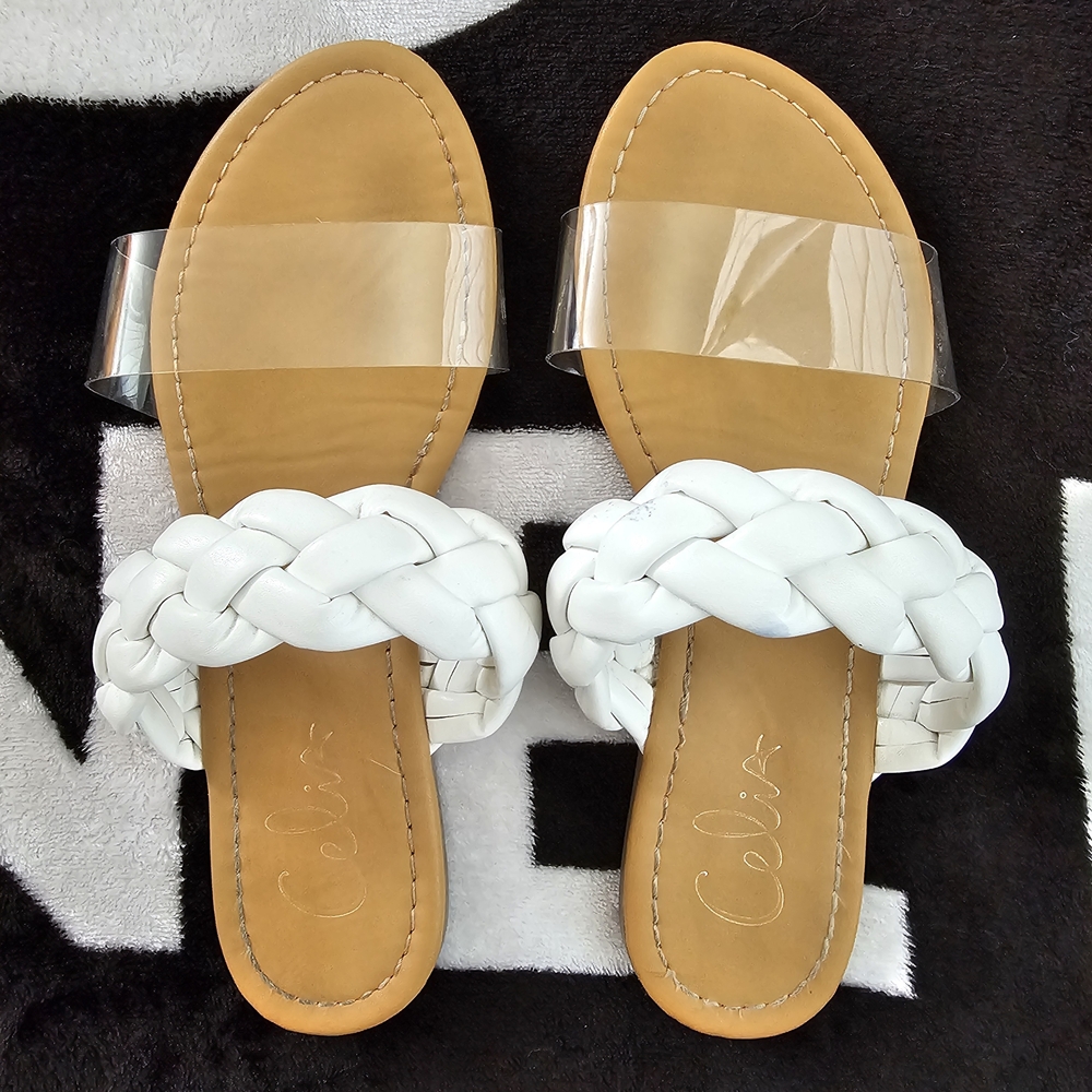 CeliaB White Braided Slide Sandals